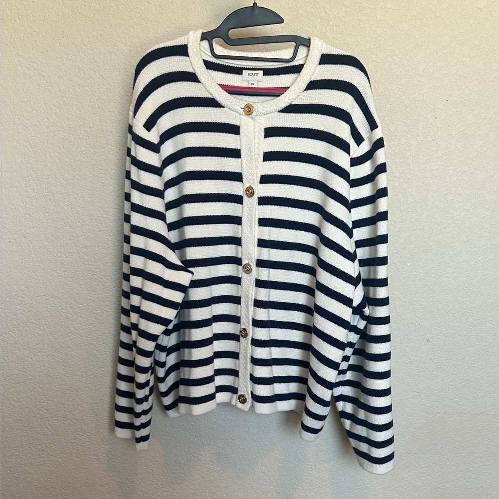 J. Crew Striped Navy and White Cardigan